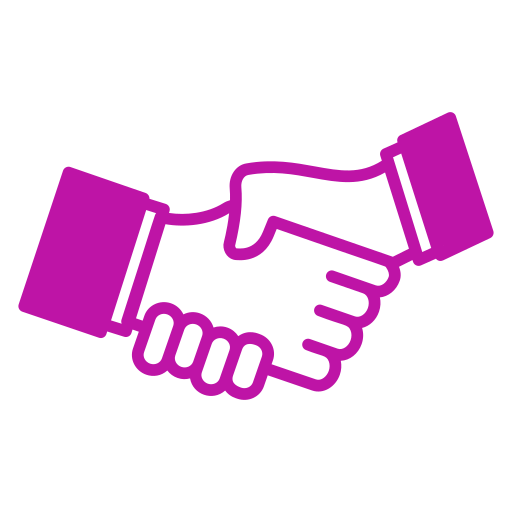 Icon of two hands shaking in agreement, colored purple.