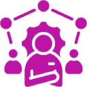 Three connected people icons forming a network.